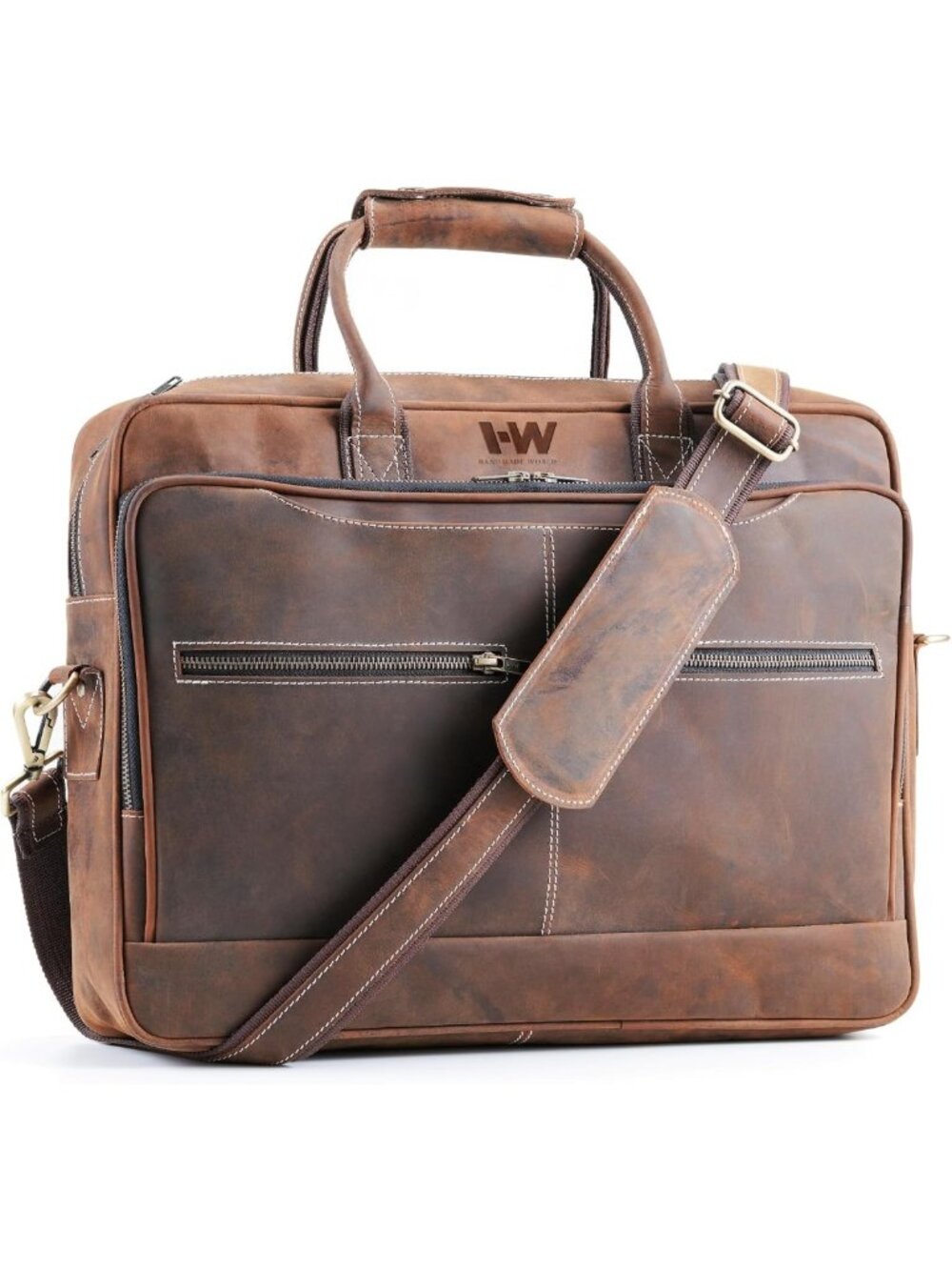 Vintage Full Grain Buffalo Leather Briefcase Messenger Bag for Men - 18" Laptop